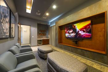 community movie theater at The Townhomes at Woodmill Creek, The Woodlands Texas